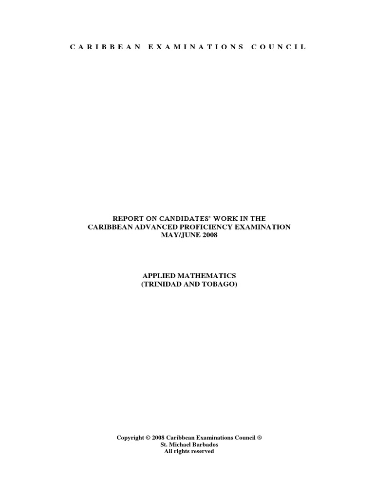 Applied Mathematics - 2008 - Subject Report (Trinidad & Tobago) | PDF ...