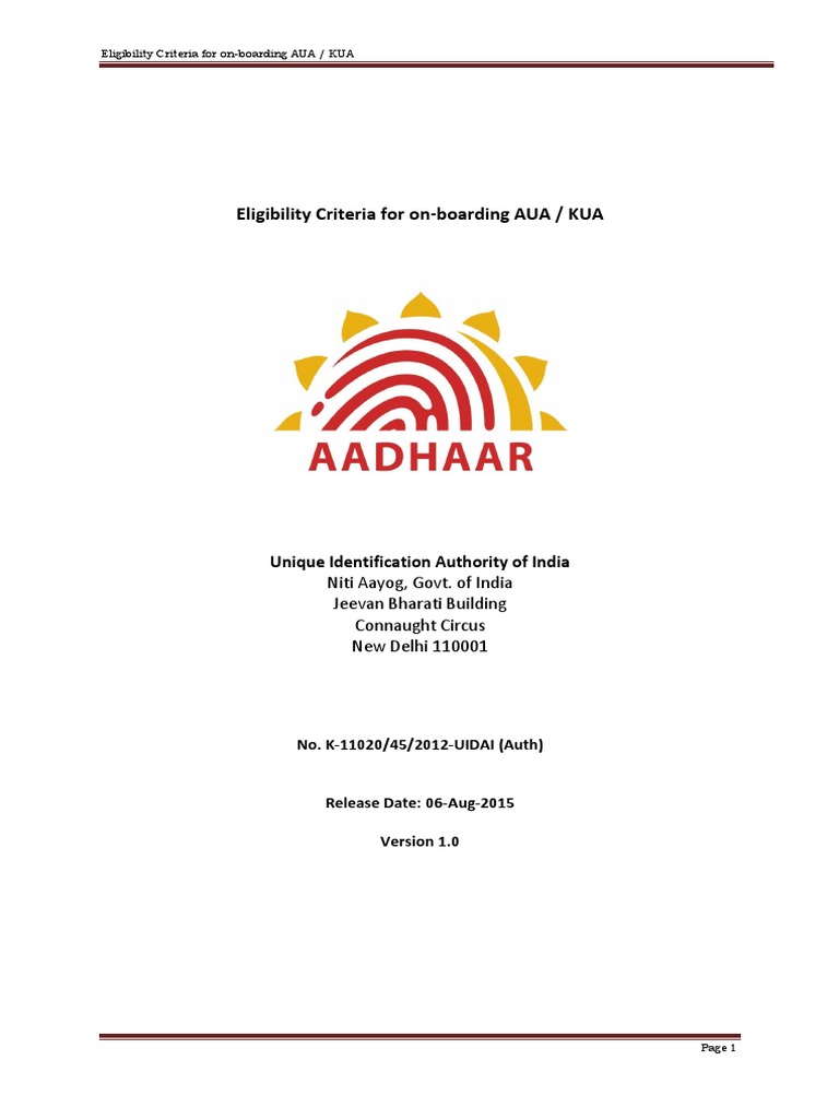 AUA/KUA Onboarding Eligibility Criteria | PDF | Authentication ...