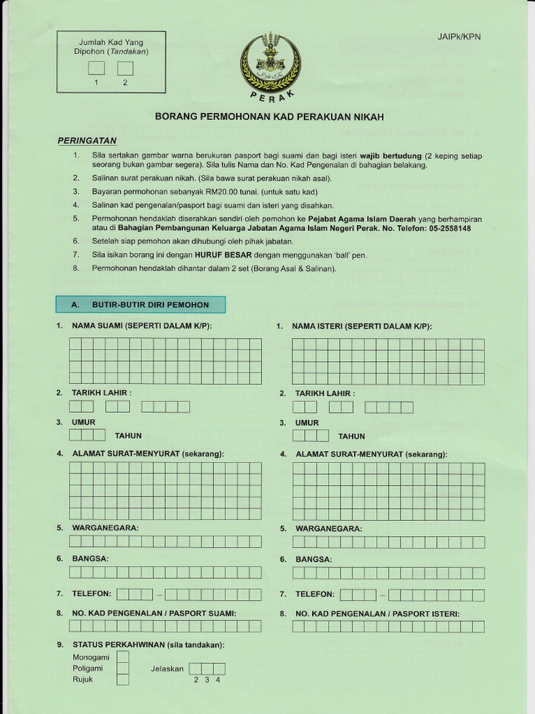 borang nikah negeri perak