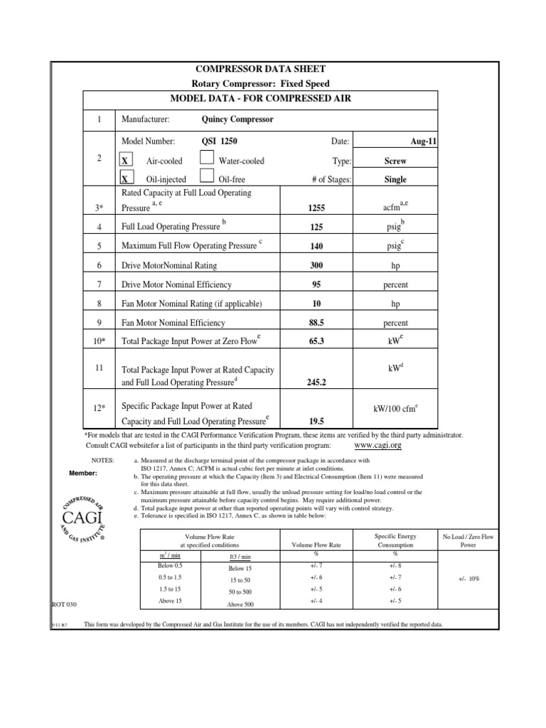 Compressor Data Sheet Rotary Compressor: Fixed Speed Model Data - For ...