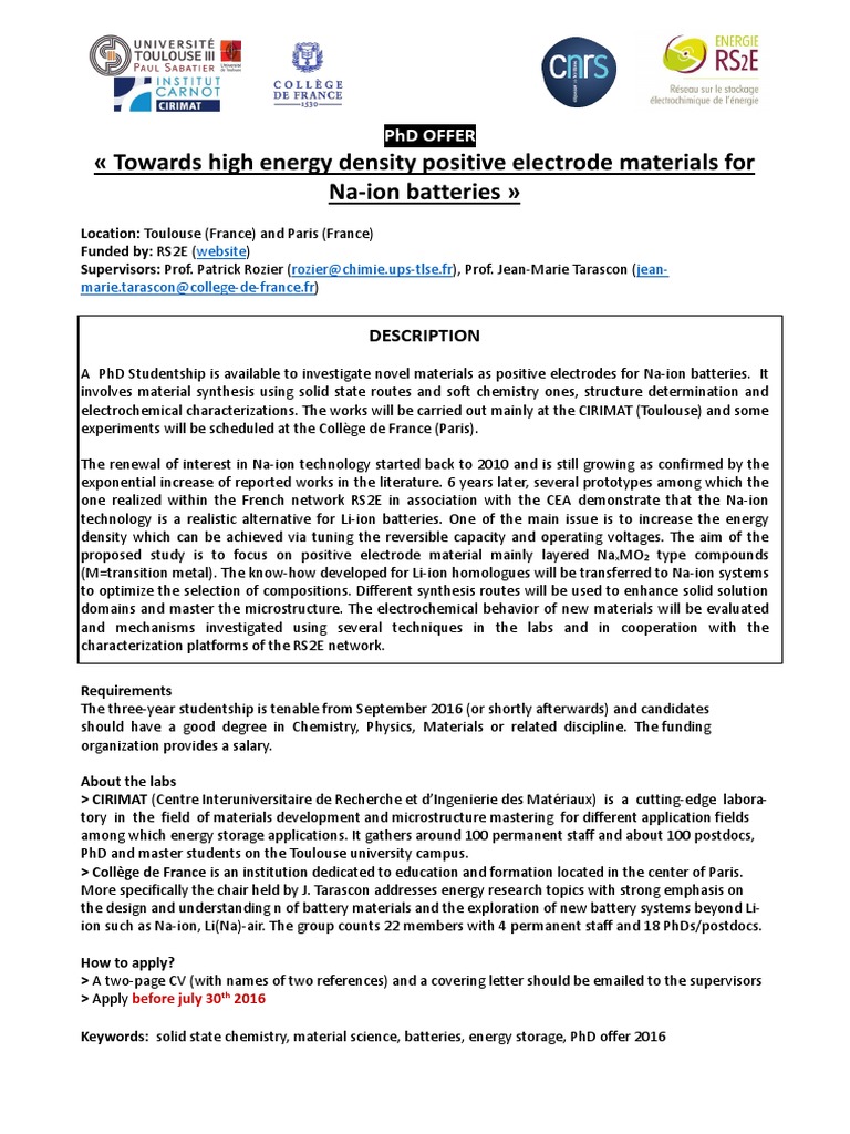 PHD Offer, Batteries, France PDF Lithium Ion Battery Doctor Of