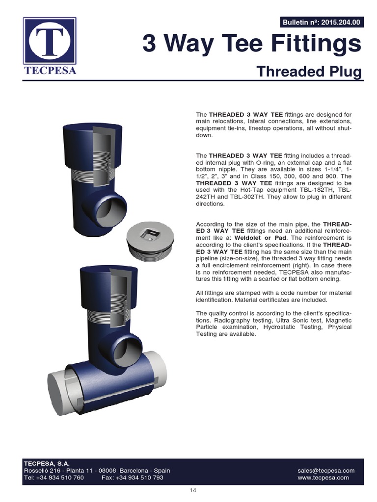 3 Way Tee Fittings: Threaded Plug | PDF | Technology & Engineering ...