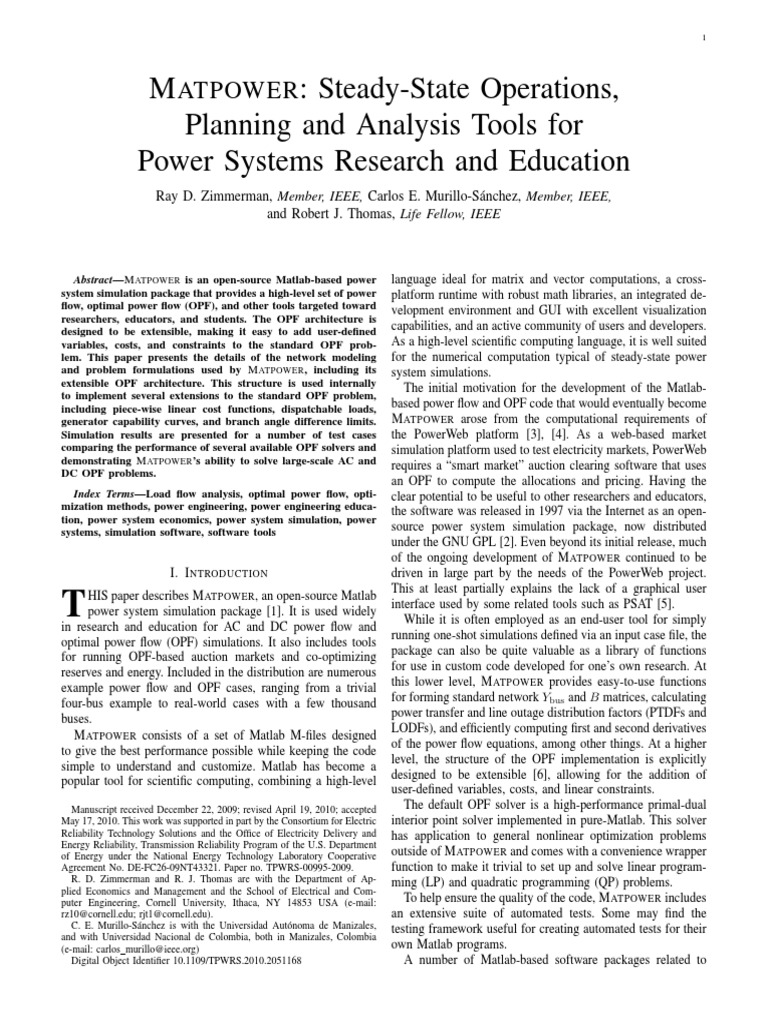 M: Steady-State Operations, Planning and Analysis Tools For Power ...