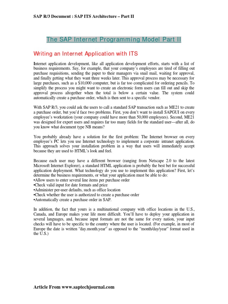 The SAP Internet Programming Model Part II: Writing An Internet ...