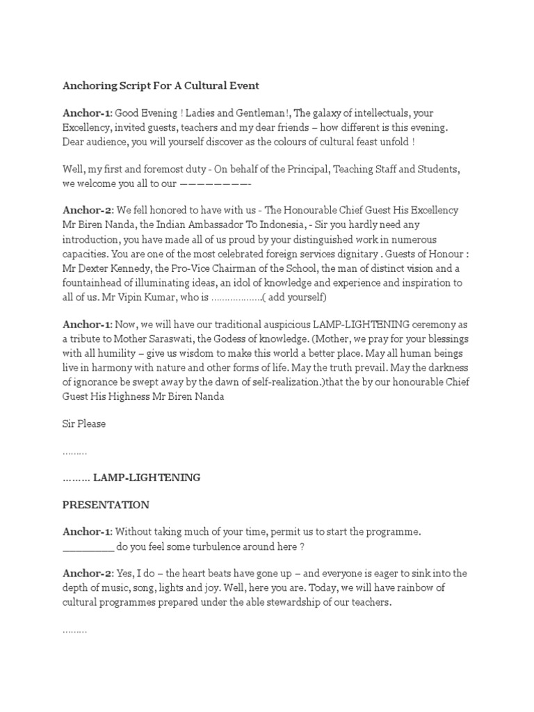 Anchoring Script For A Cultural Event PDF Dances Entertainment