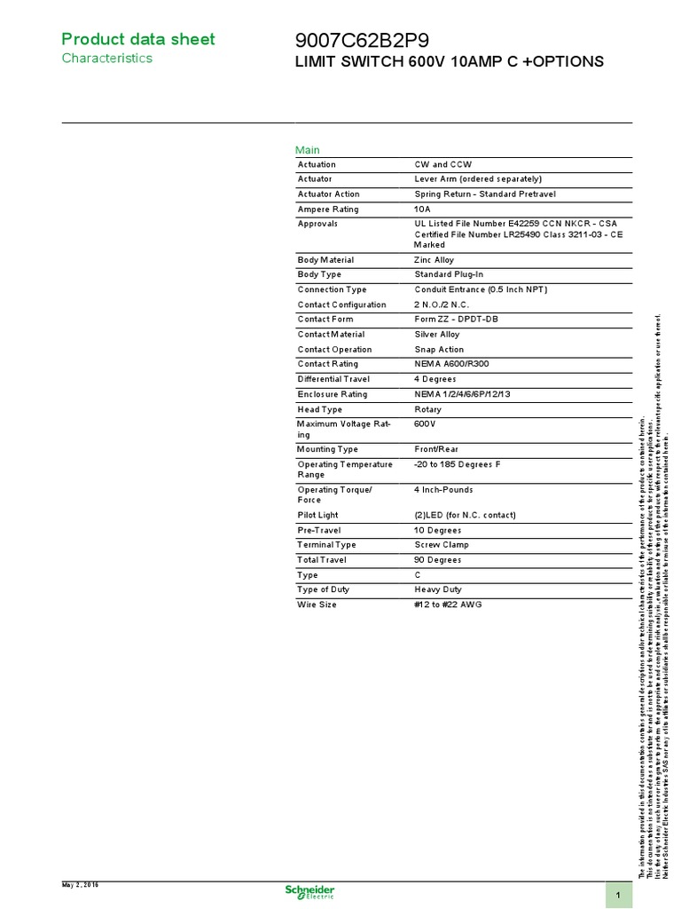Limit Switch 600V 10A Specifications | PDF