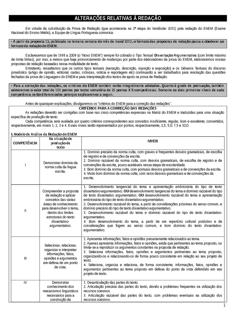 Critérios de Correção da Redação ENEM 2024 | PDF | Cognição | Formação ...
