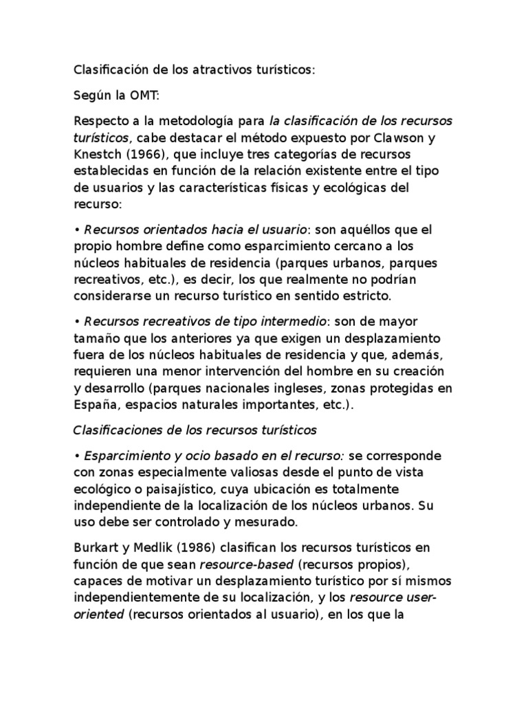 Clasificación de Los Atractivos Turísticos Turismo