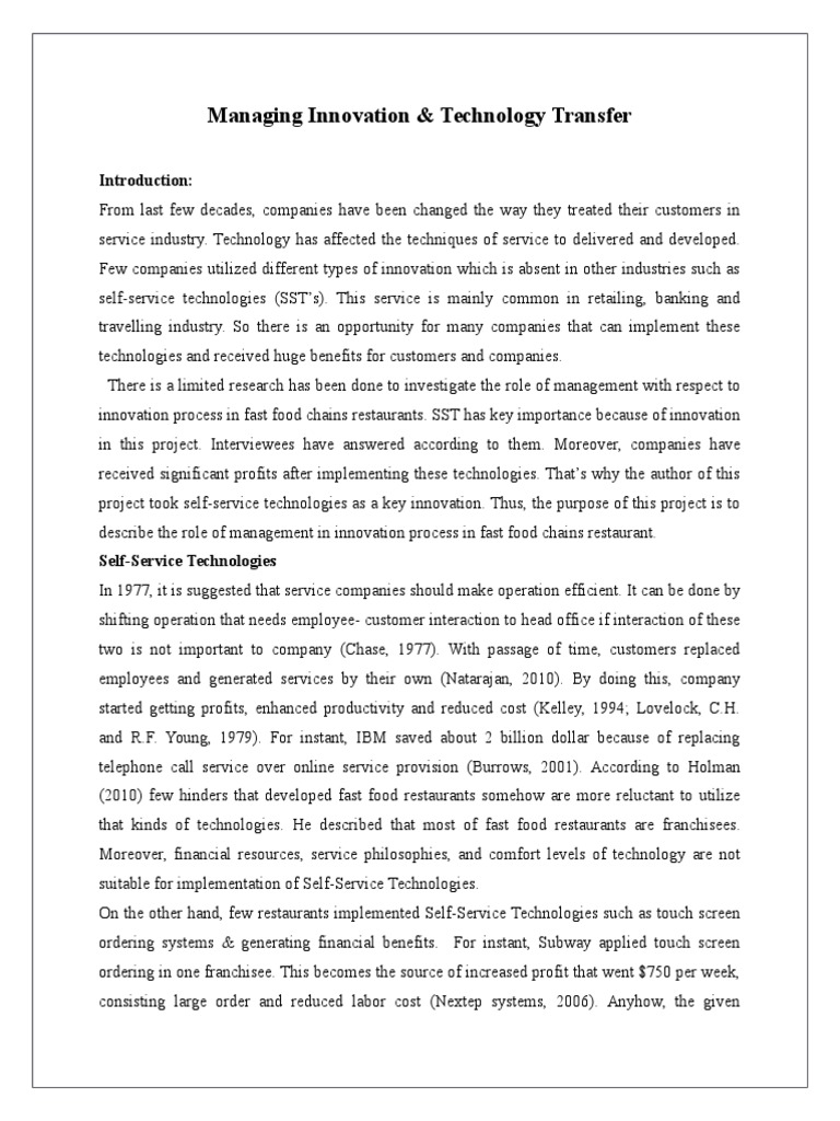 Managing Innovation & Technology Transfer | PDF | Franchising | Fast ...