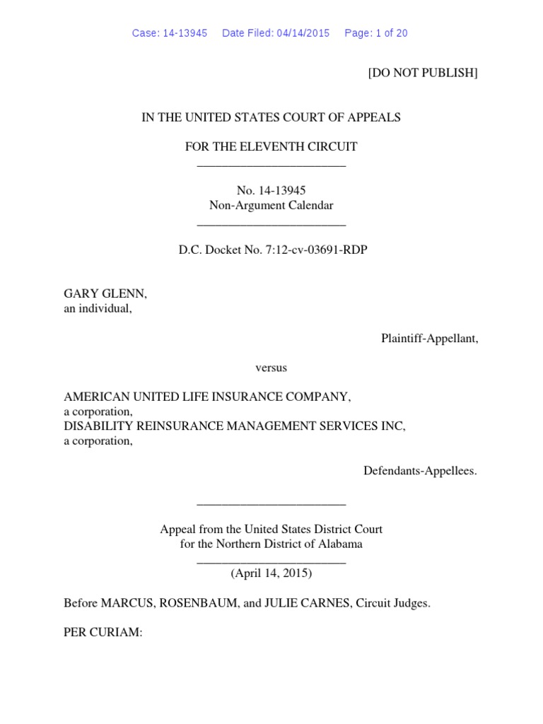 Gary Glenn v. American United Life Insurance Company, 11th Cir. (2015