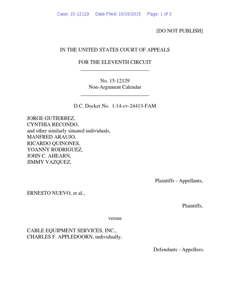 Gutierrez v. Cable Equipment Services, Inc., 11th Cir. (2015) PDF