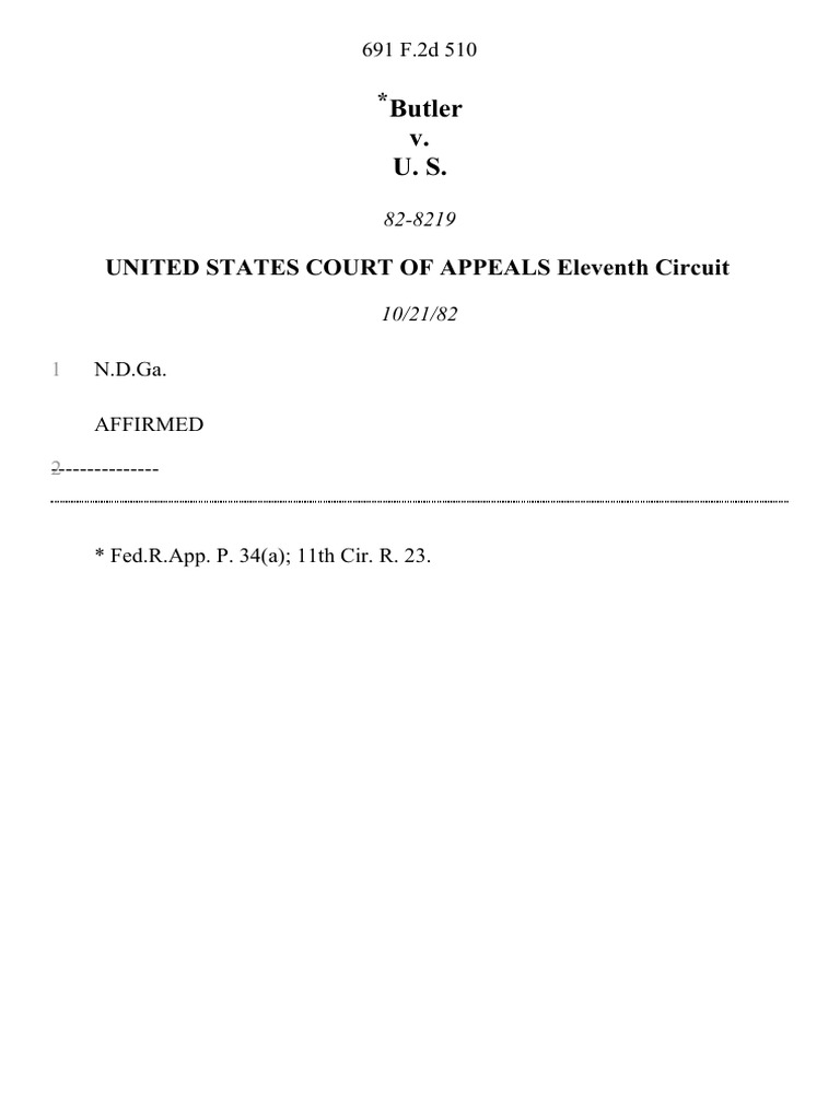 Butler v. United States, 691 F.2d 510, 11th Cir. (1982) | PDF | Sports ...