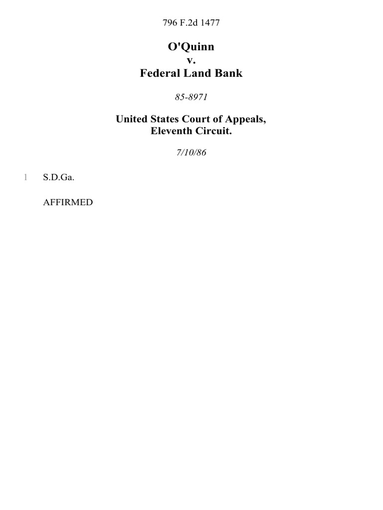 O'Quinn v. Federal Land Bank, 796 F.2d 1477, 11th Cir. (1986) PDF