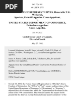 Florida House of Representatives, Honorable T.K. Wetherell, Speaker, Cross-Appellant v. United States Department of Commerce, Cross-Appellee, 961 F.2d 941, 11th Cir. (1992)