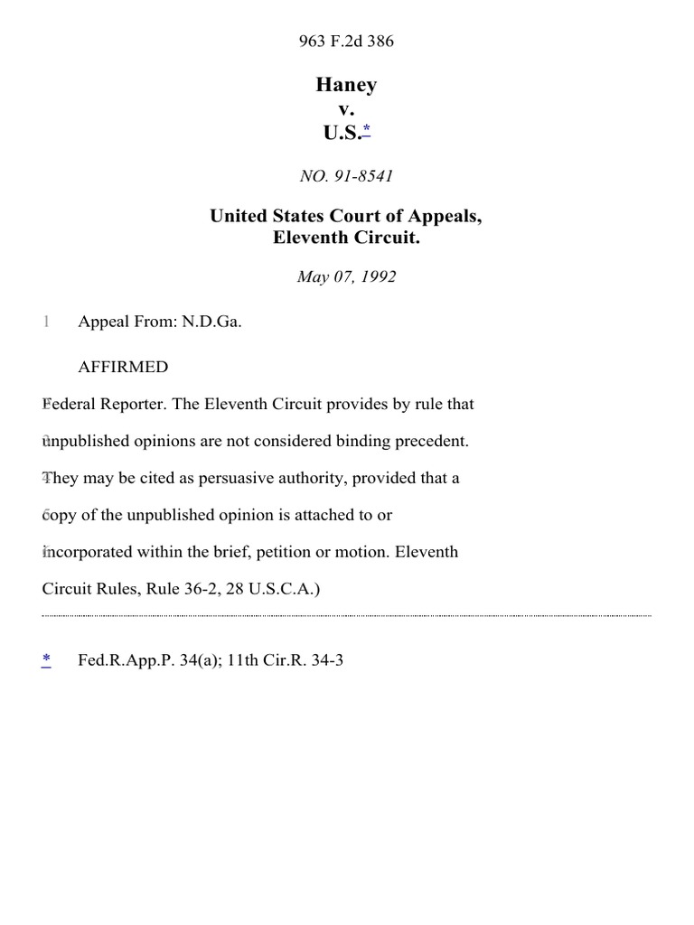 Haney v. United States, 963 F.2d 386, 11th Cir. (1992) PDF