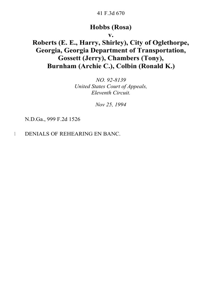Hobbs rosa v roberts e e harry shirley city of oglethorpe