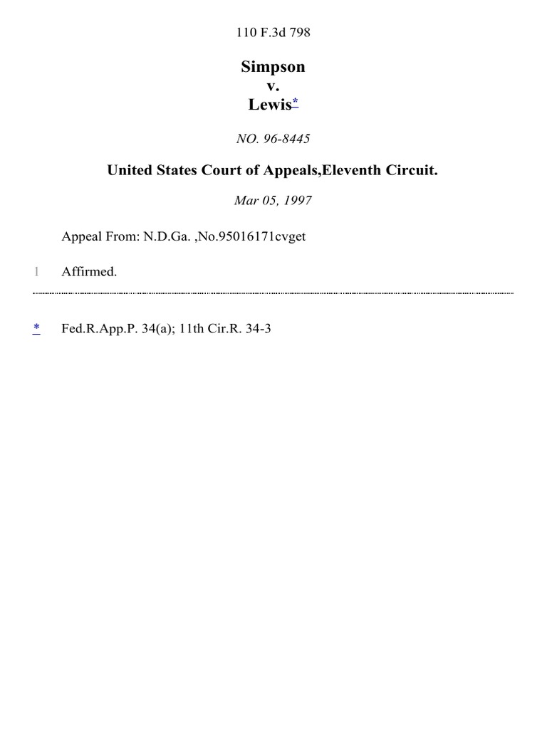 Simpson v. Lewis, 110 F.3d 798, 11th Cir. (1997) PDF