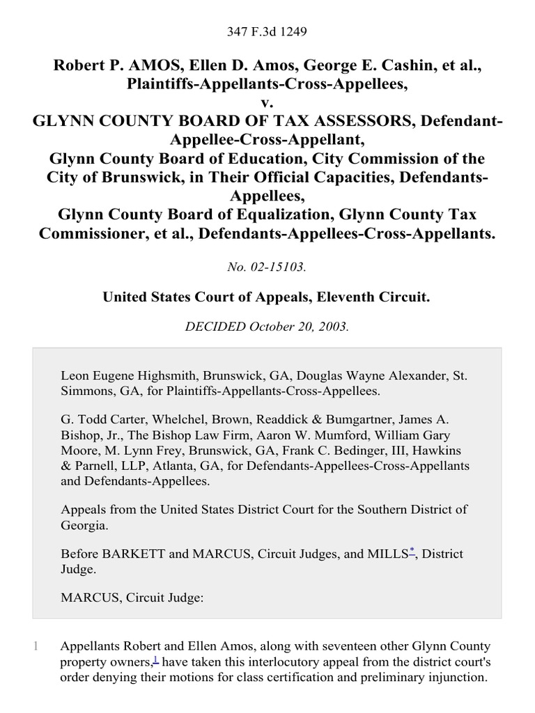 Amos v. Glynn County Board of Tax Assessors, 347 F.3d 1249, 11th Cir. (2003) Supreme Court Of