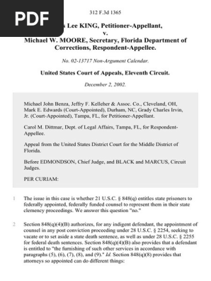 Amos Lee King v. Michael W. Moore, Secretary, Florida Department of  Corrections, 312 F.3d 1365, 11th Cir. (2002) | PDF | Habeas Corpus | Virtue