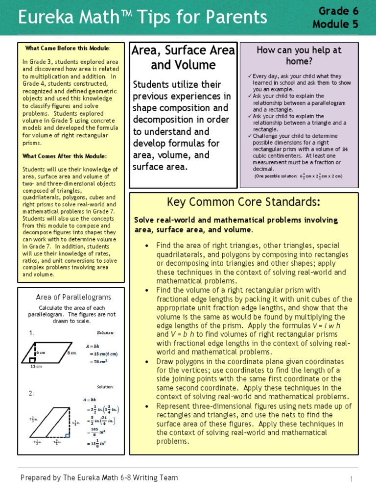 Eureka math grade 6 module 5 parent tip sheet  Area 
