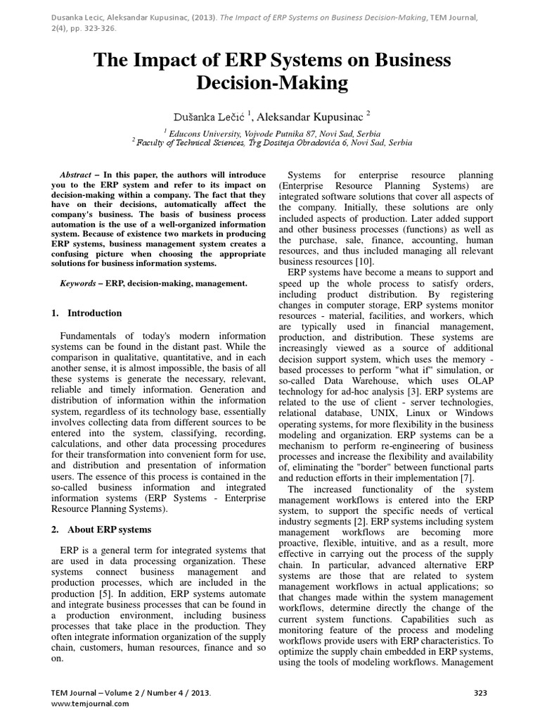 ERP Systems and Business Decisions | PDF | Enterprise Resource Planning ...