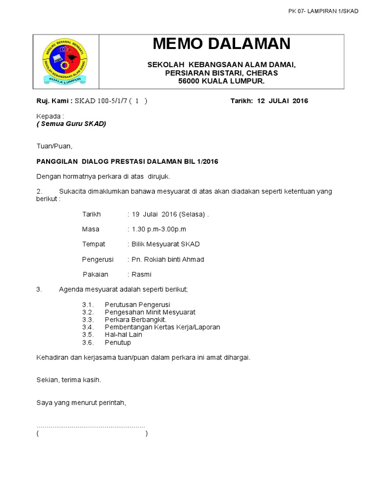 Surat Panggilan Dialog Prestasi