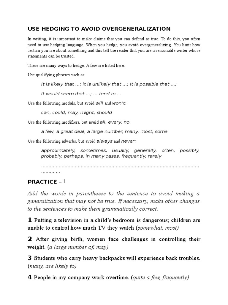 Hedging To Avoid Overgeneralization Pdf Vietnam Modal Logic