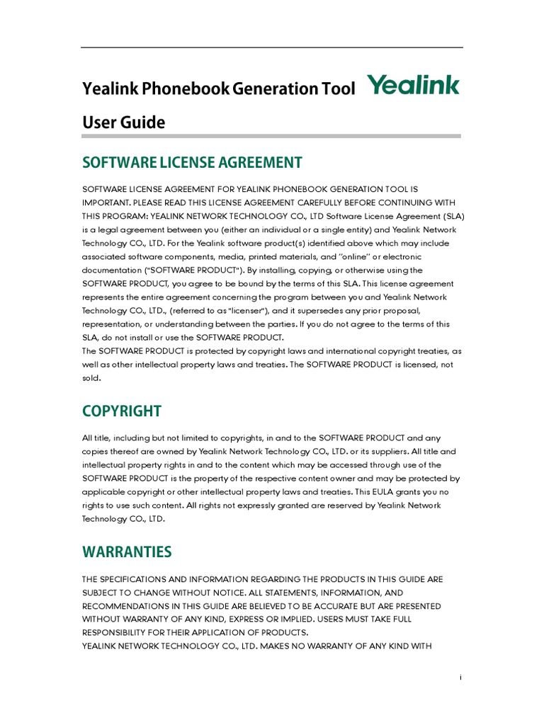 Yealink Phonebook Generation Tool User Guide V80 60 PDF License