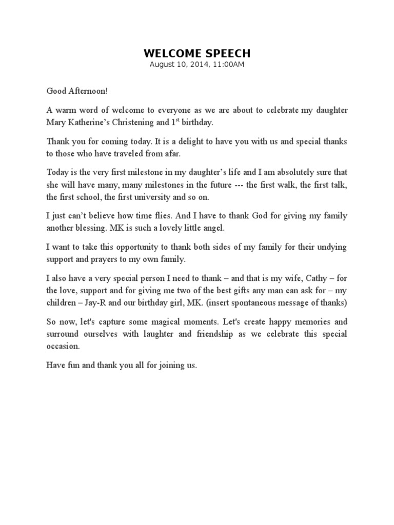 Sample Welcome Speech And Opening Prayer