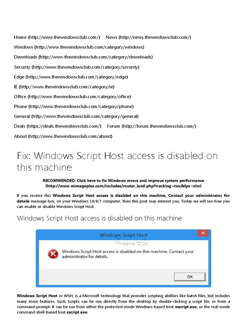 Windows Script Host Access Is Disabled On This Machine PDF | PDF ...