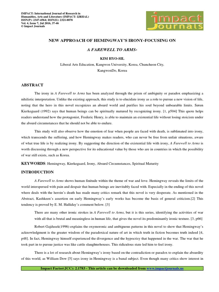 New Approach of Hemingway's IronyFocusing On A Farewell To Arms PDF