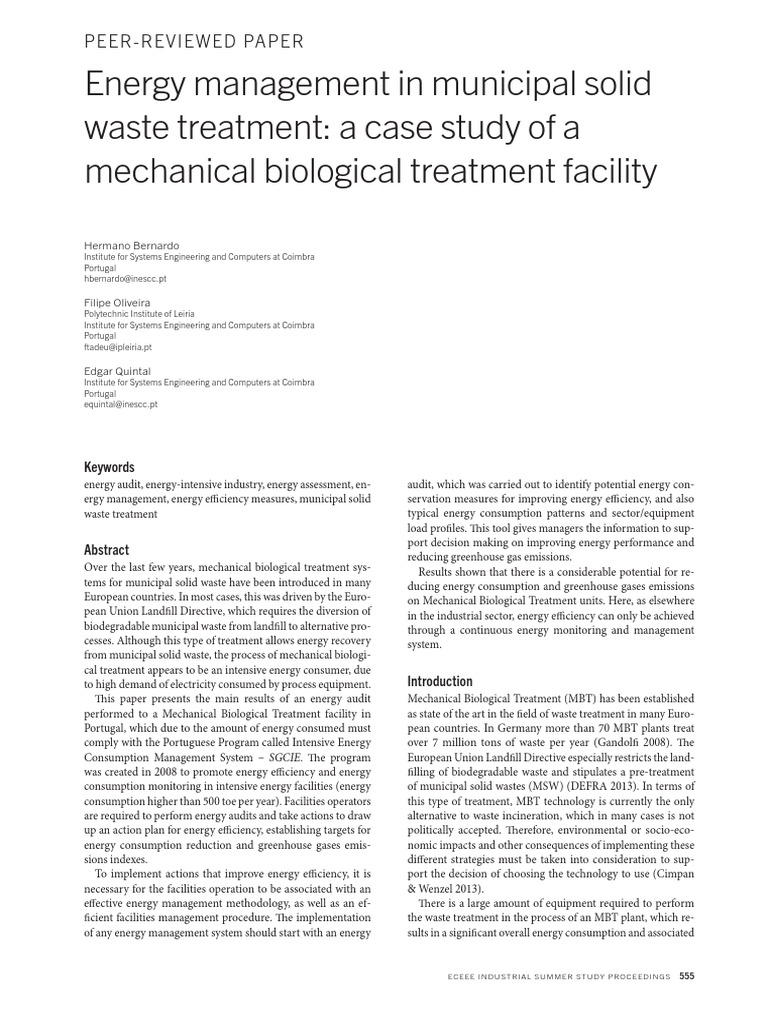 Energy Management in Waste Treatment | PDF | Energy Management ...