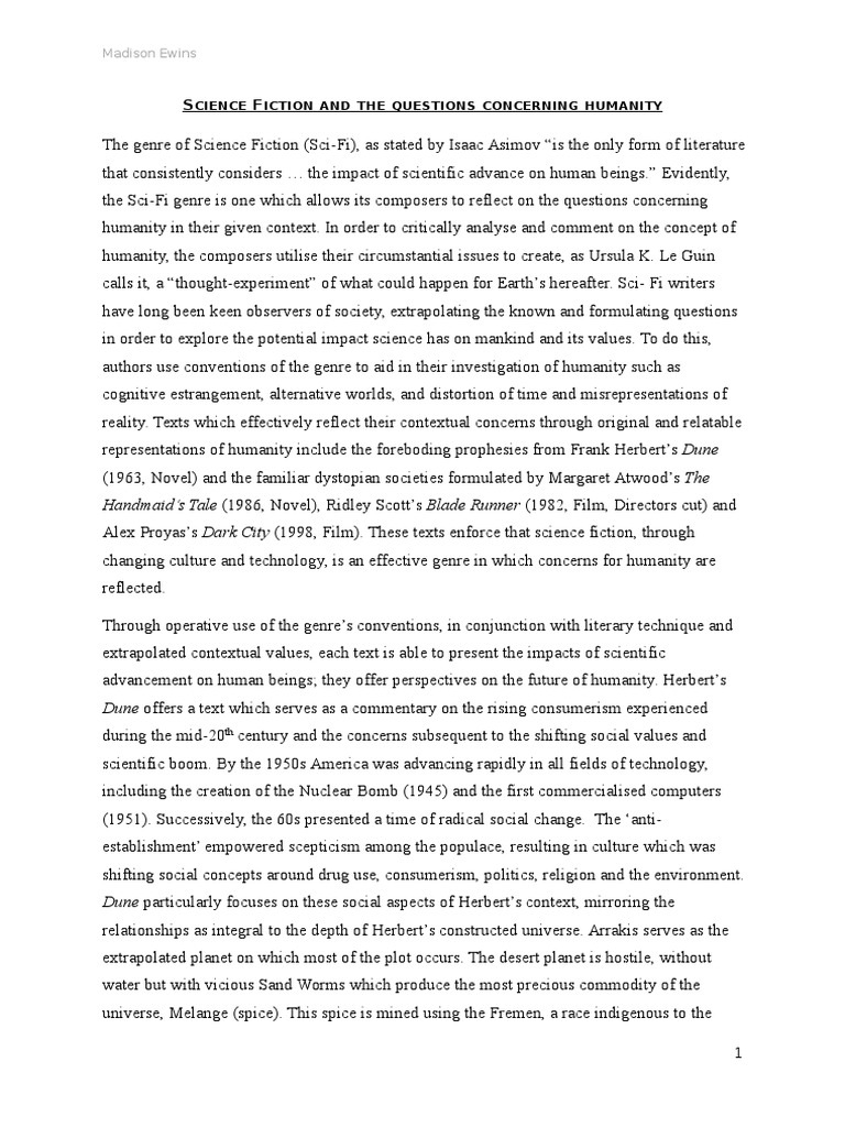 science fiction and the questions concerning humanity essay 2