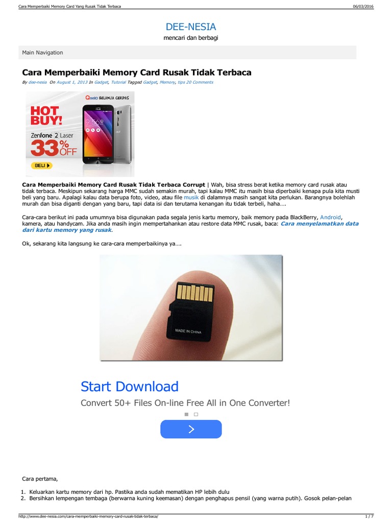Cara Memperbaiki Memory Card Yang Rusak Tidak Terbaca PDF