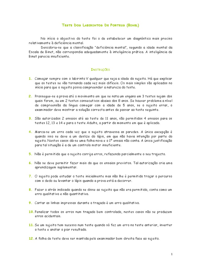 Teste de Labirintos de Porteus | PDF