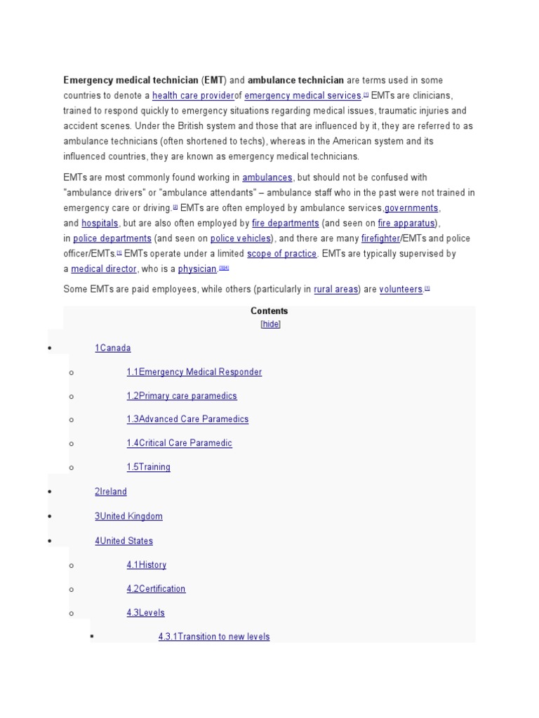 Overview of Emergency Medical Technicians | PDF | Emergency Medical ...