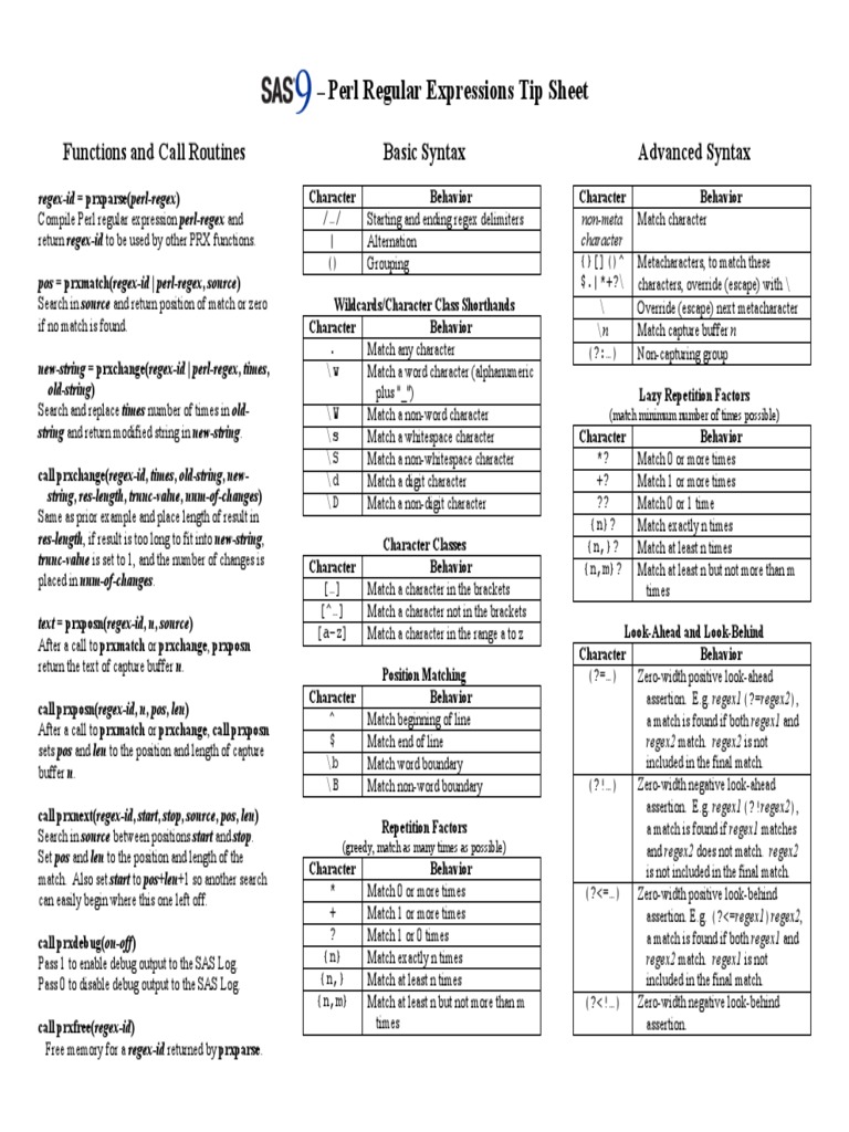 Regexp Tip Sheet PDF | PDF | Regular Expression | Computer Engineering
