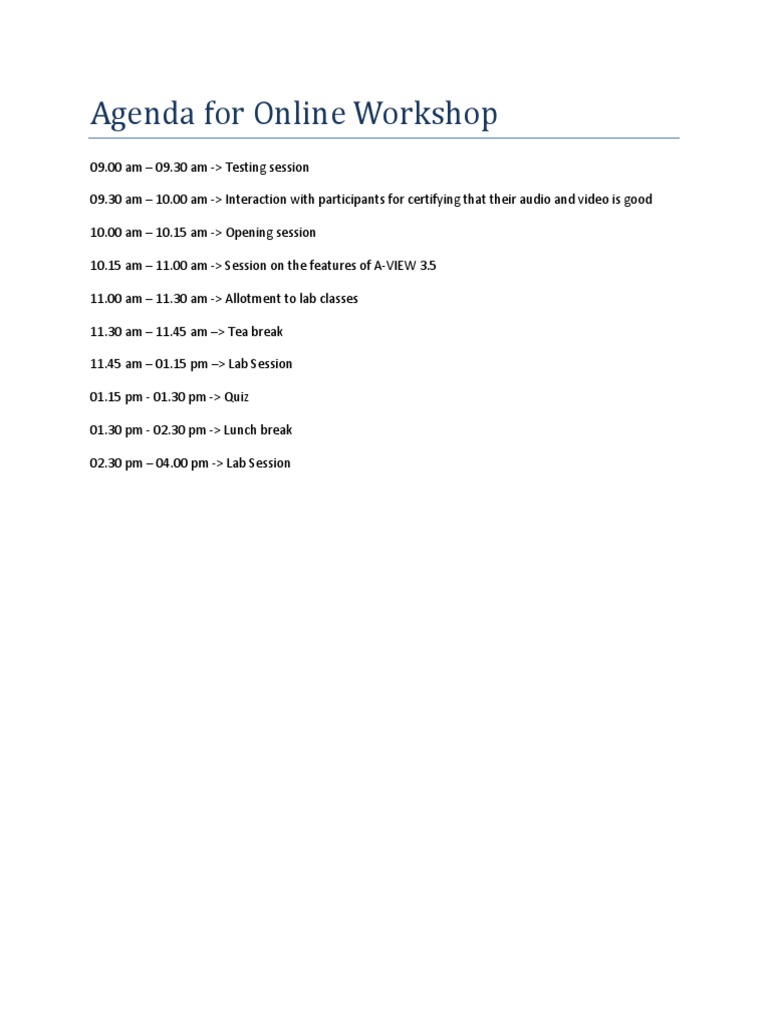 A-VIEW 3.5 Workshop Agenda | PDF