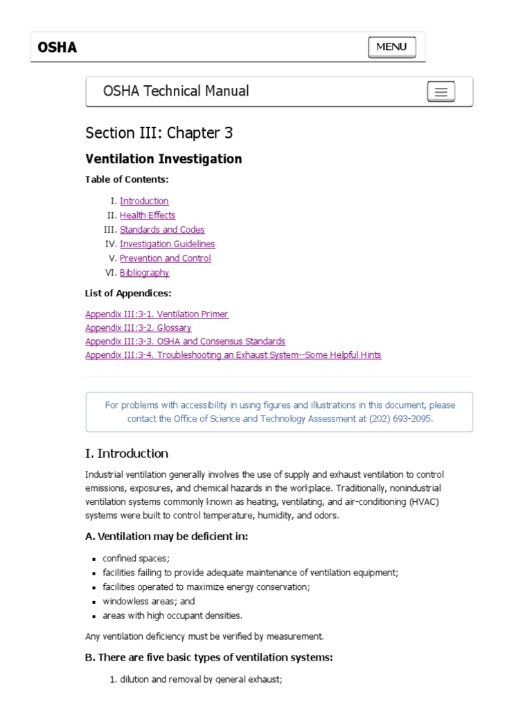 OSHA Technical Manual (OTM) Section III Chapter 3 Ventilation