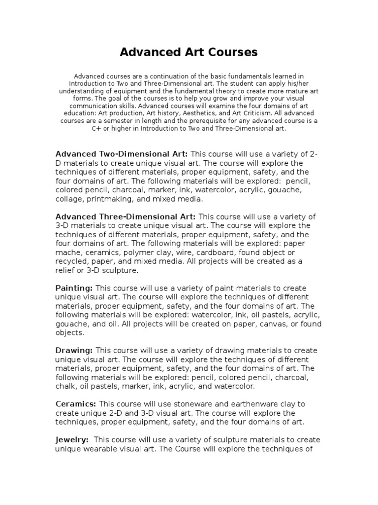 Advanced Art Courses Overview | PDF | Acrylic Paint | Paintings