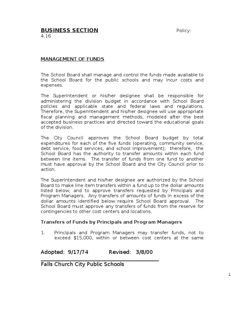 4.16 - Management of Funds | PDF | State School | Budget