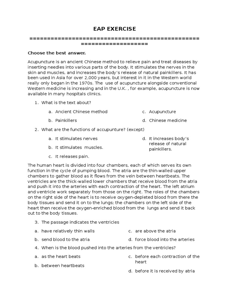 Eap Exercise N Grammar | PDF | Epinephrine | Atrium (Heart)