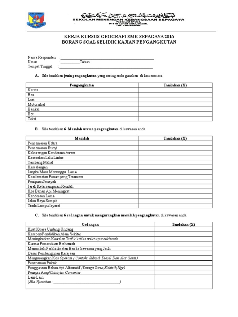 Borang Soal Selidik Pt3 Pdf