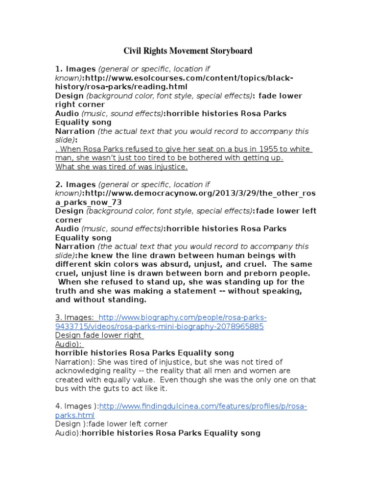 Civil Rights Movement Storyboard | PDF | Rosa Parks | Equality Rights