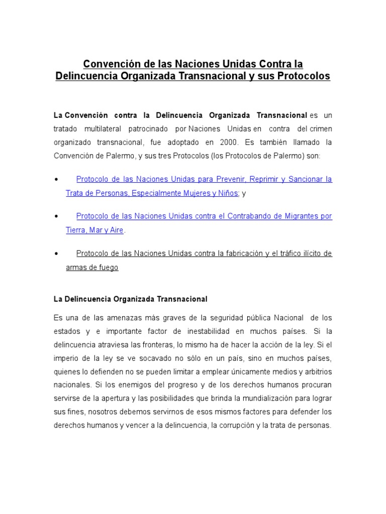 Convención de Las Naciones Unidas Contra La Delincuencia Organizada