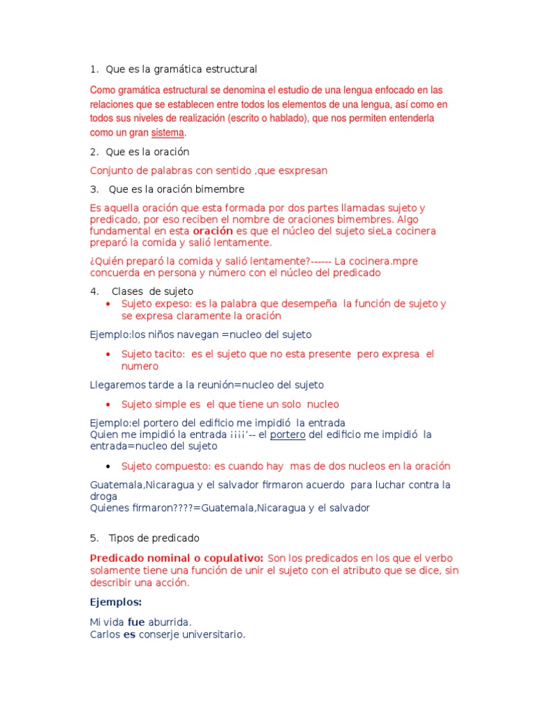 Gramática Estructural y sus Componentes | PDF | Asunto (gramática ...
