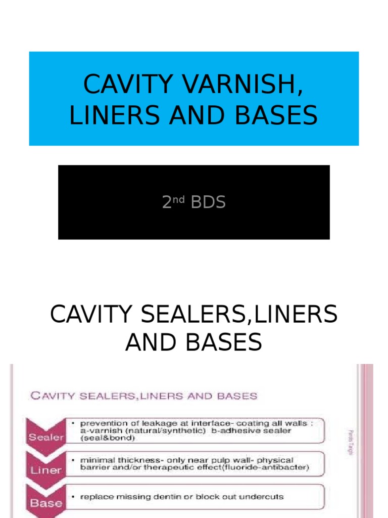 Cavity Liners, Bases and Varnish PDF Varnish Dental Material
