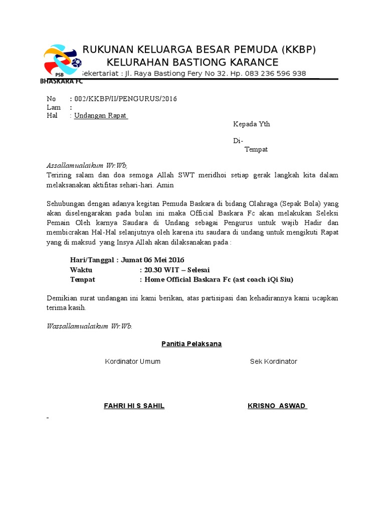 Undangan Rapat Baskara Fc Docx