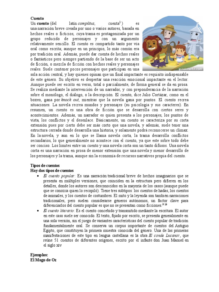 Cuento, Relato y Ejemplos Cuentos Novelas