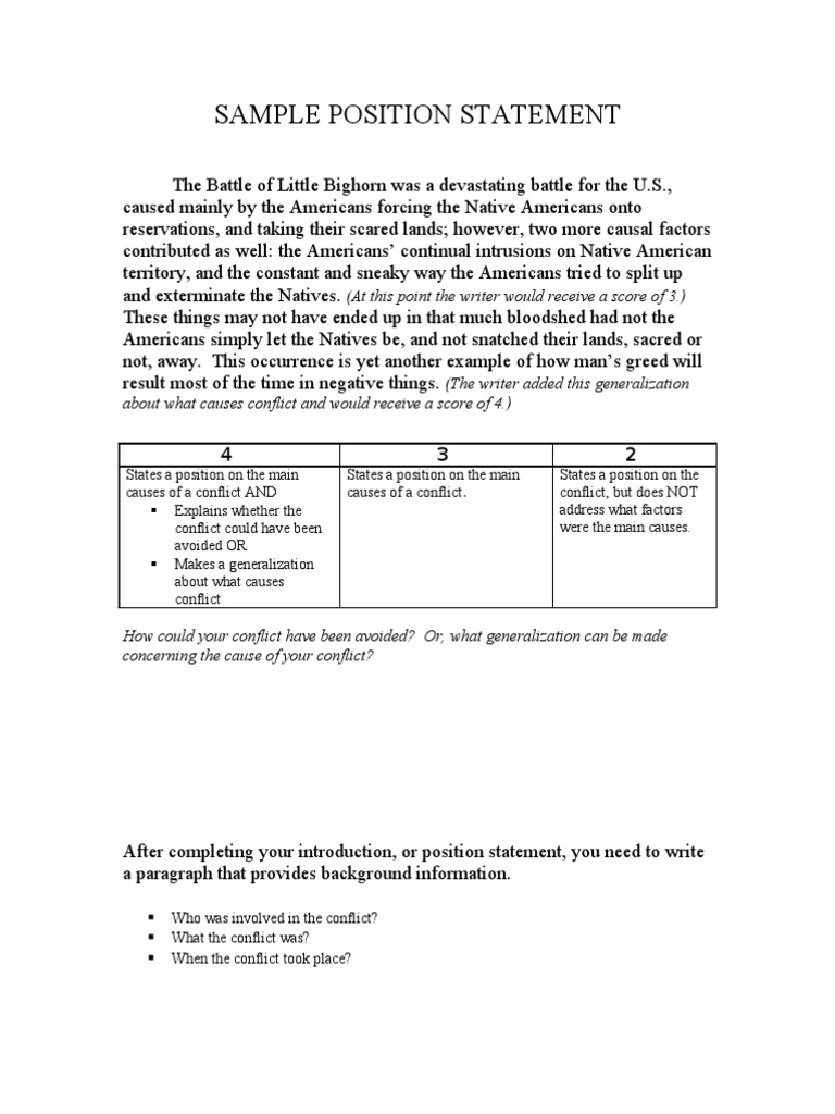 statement of position essay example